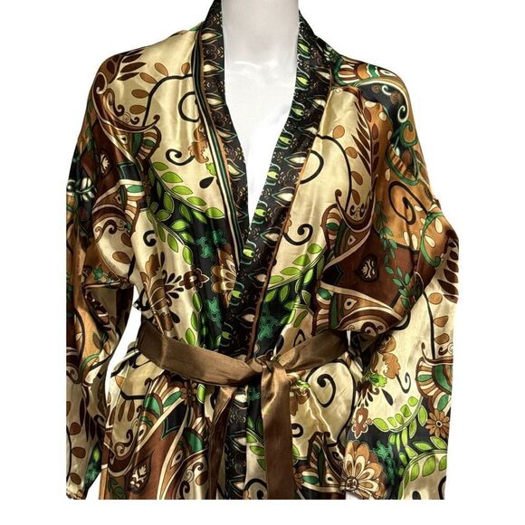 Sonoma Lavender Womens Satin Robe Size OS Tie Front Paisley Pattern Earth Tones - Picture 2 of 8